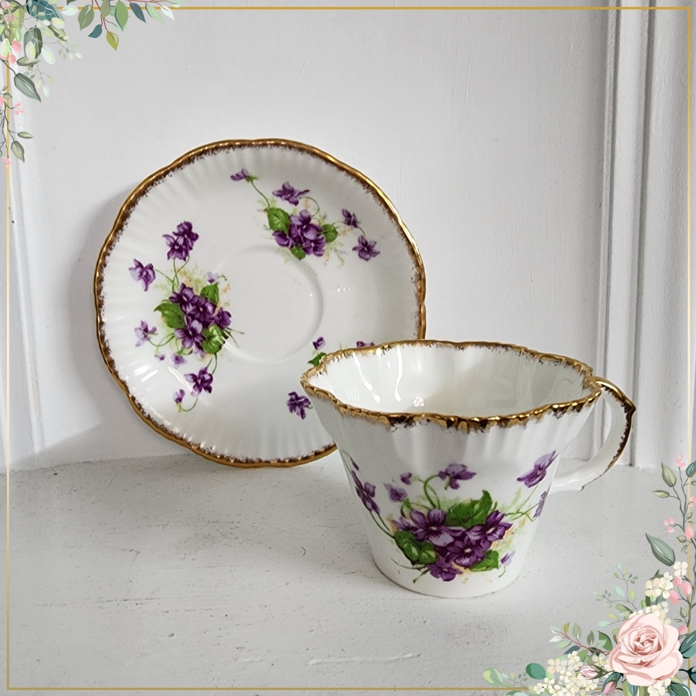 Salisbury Bone China England Tea Cup and Saucer Devonshire Violets Pattern